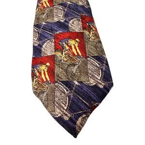 Vtg Structure Silk Cycling Tie Necktie Blue Red Bicycle Cyclist 100% USA Pattern